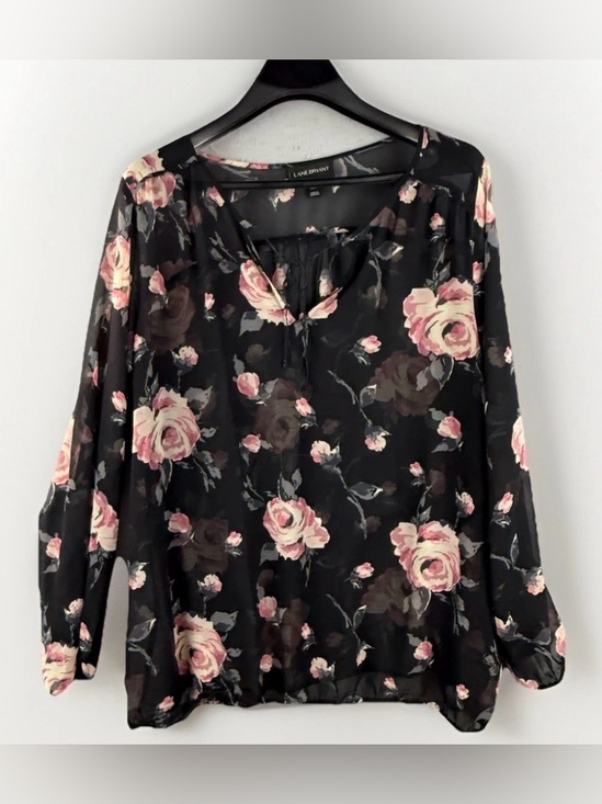 Lane Bryant Tops - Lane Bryant Women's Top Sz 22/24 Black Floral Sheer Flowy Blouse